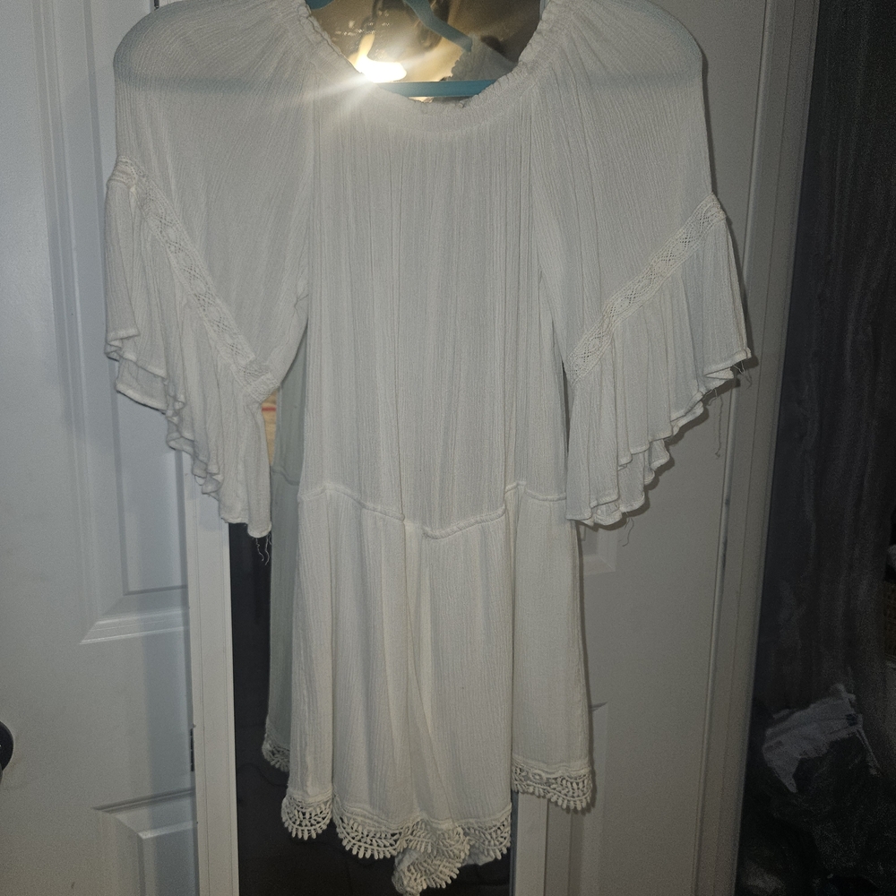 White Boho Ruffle Sleeve Romper